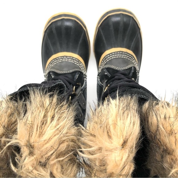 Sorel Joan of Arctic Black Suede Winter Boots Faux Fur Trim Tall Lace Up Boot - Picture 3 of 11